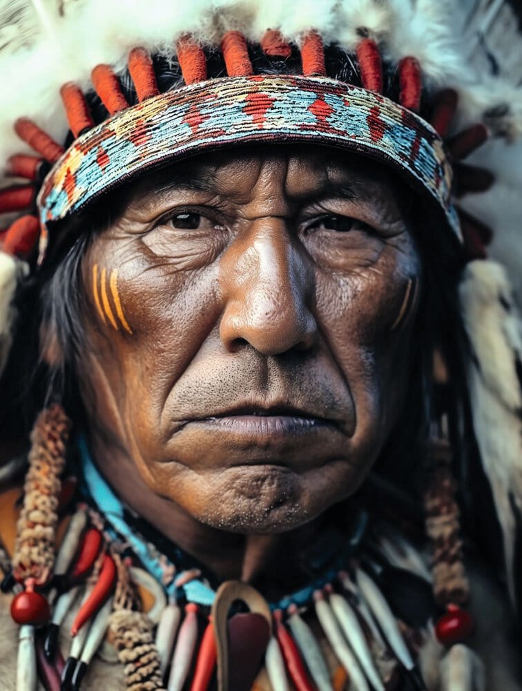 Der Autor hat auch dieses Bild in wenigen Sekunden generiert – und zwar via Midjourney und mit folgendem Prompt: «a portrait of an indian chief, closeup, dslr, high detail --v 6.0»Illustration: Stefan von Gagern