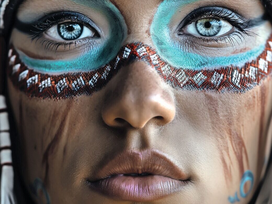 Die Frau, die Sie auf diesem Bild sehen, existiert nicht – der Autor hat sie mithilfe von Midjourney «visuell zum Leben erweckt». Der Prompt lautete wie folgt: «a portrait of a female indian chief, closeup, dslr, high detail --v 6.0».Illustration: Stefan von Gagern
