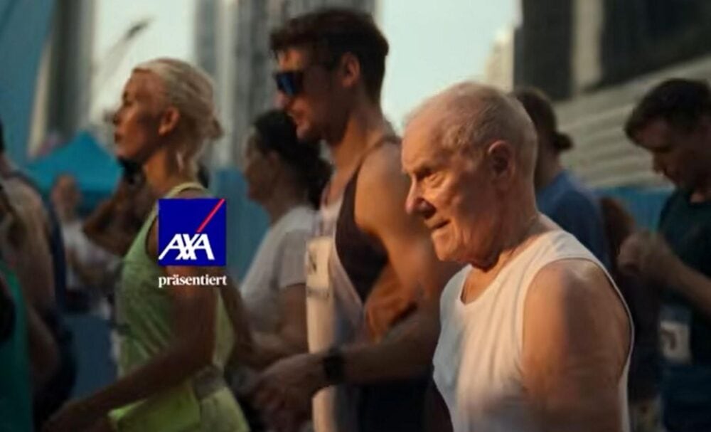 AXA wirbt mit Senioren beim Marathon. Quelle: zvg
