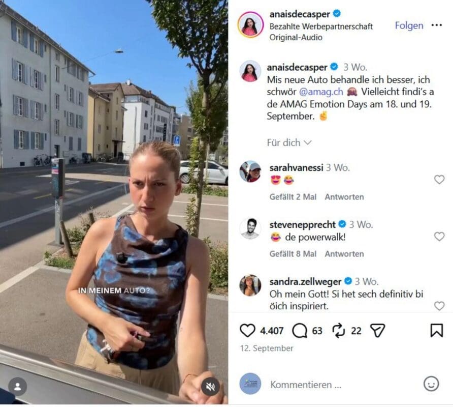 Anaïs de Casper wirbt für AMAG. Quelle: zvg